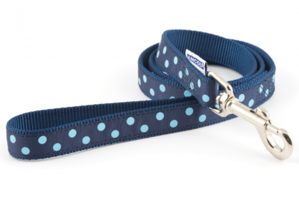 Ancol Nylon Vintage Polka Dot Dog Lead Blue (1m)