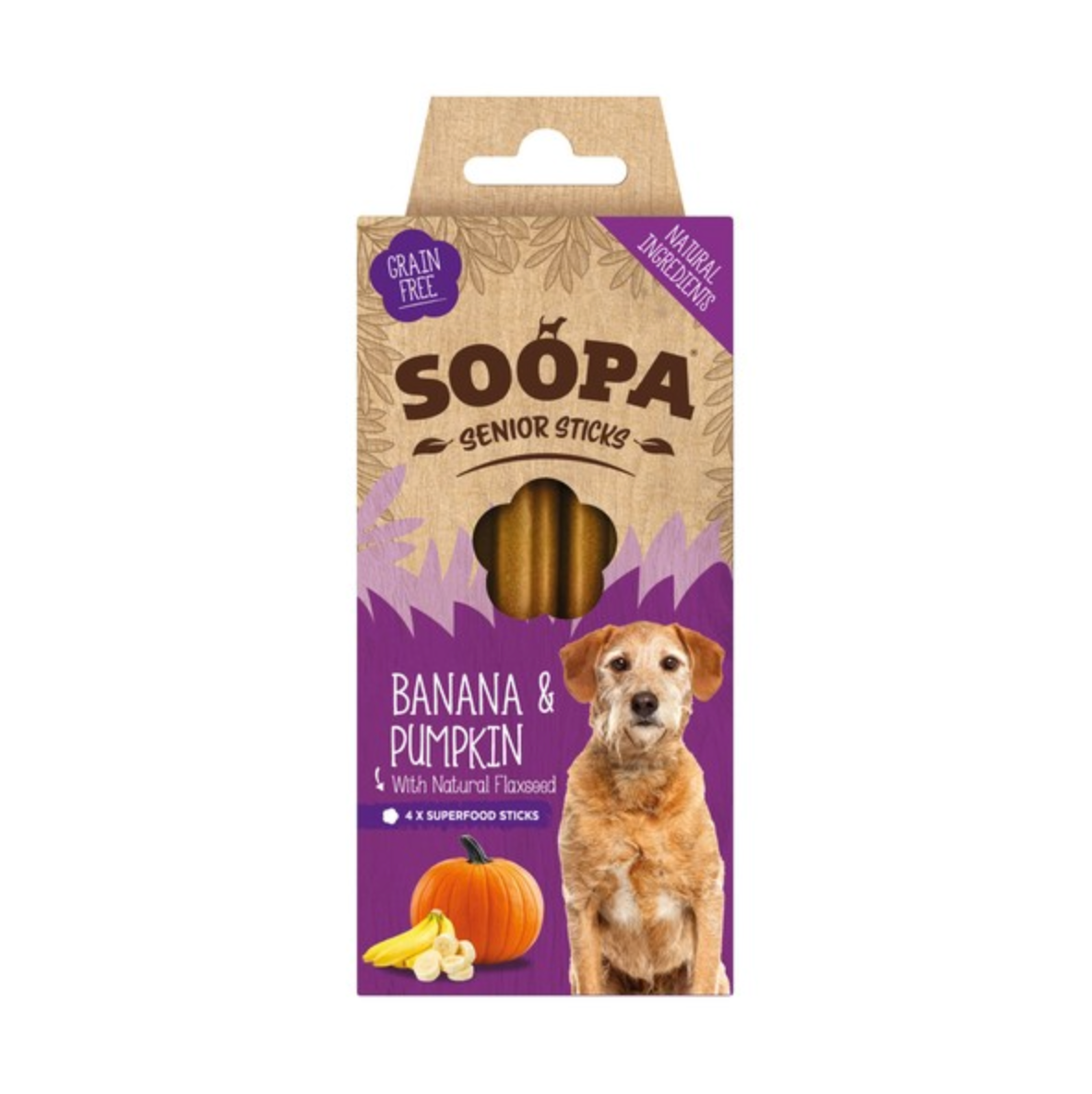 Soopa Senior Dental Sticks Banana, Pumpkin & Flaxseed (4 Sticks)