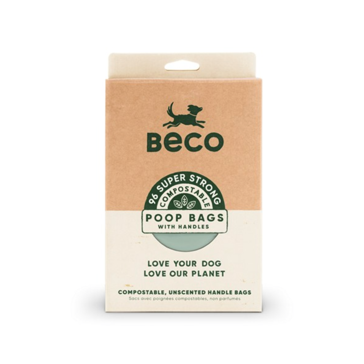 Beco Unscented Compostable Poop Bags with Handles (96 Pack)