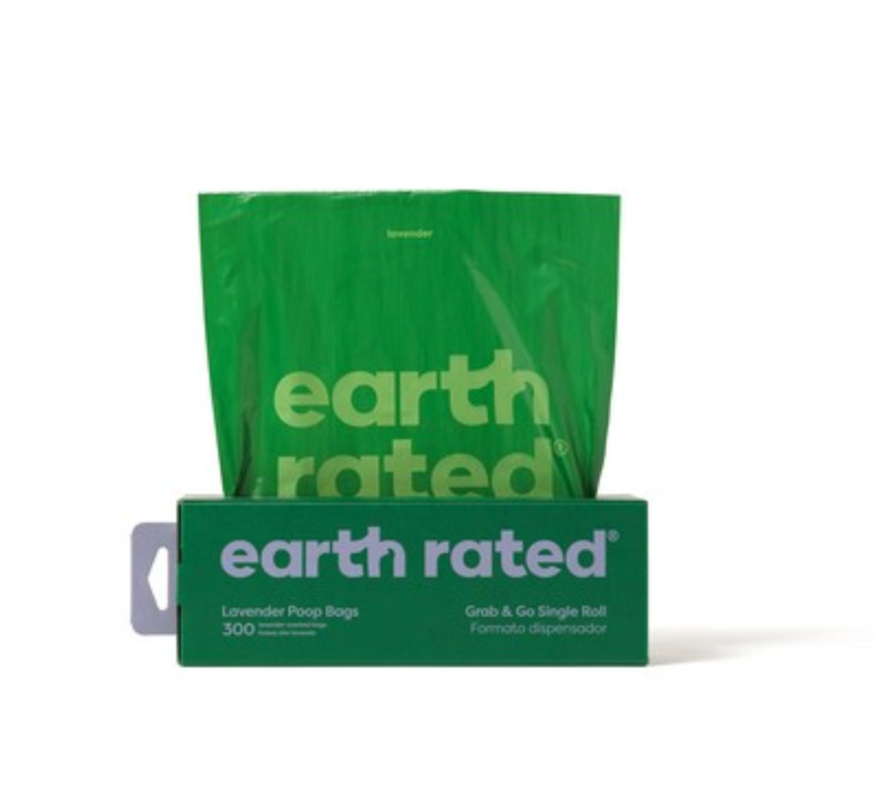Earth Rated Lavender Scented Poop Bags Single Roll (300 Bags)