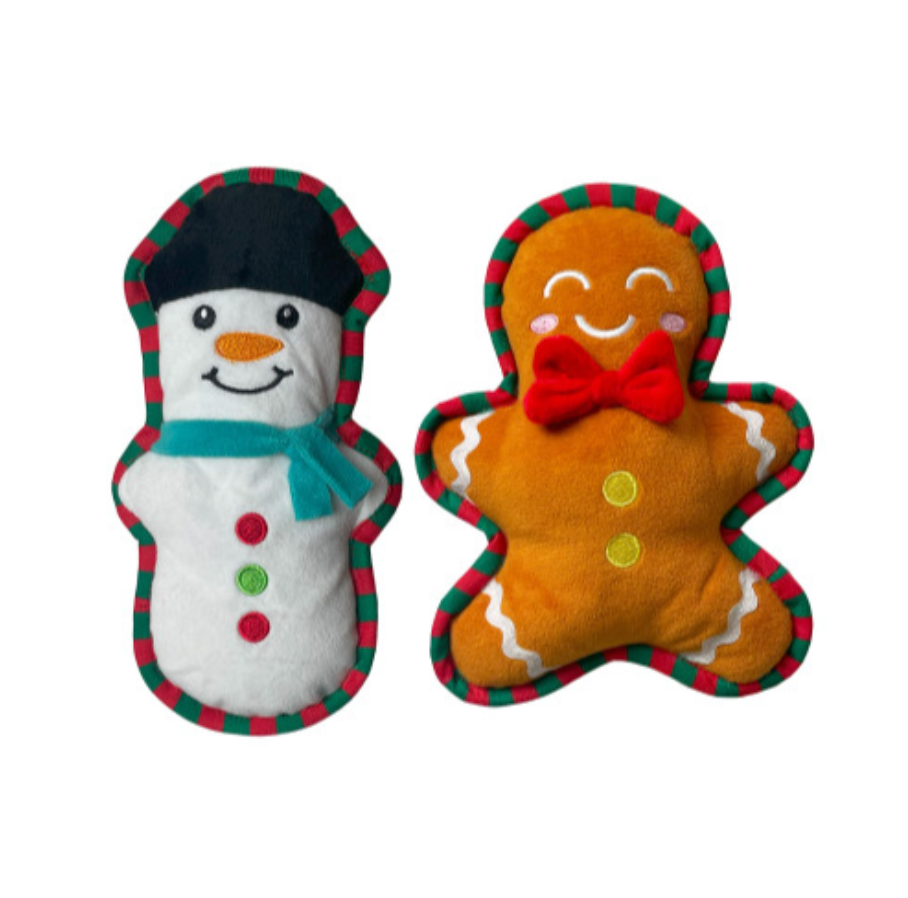 Squeaky Snowman & Gingerbread Soft Dog Toy (2-Piece Set)