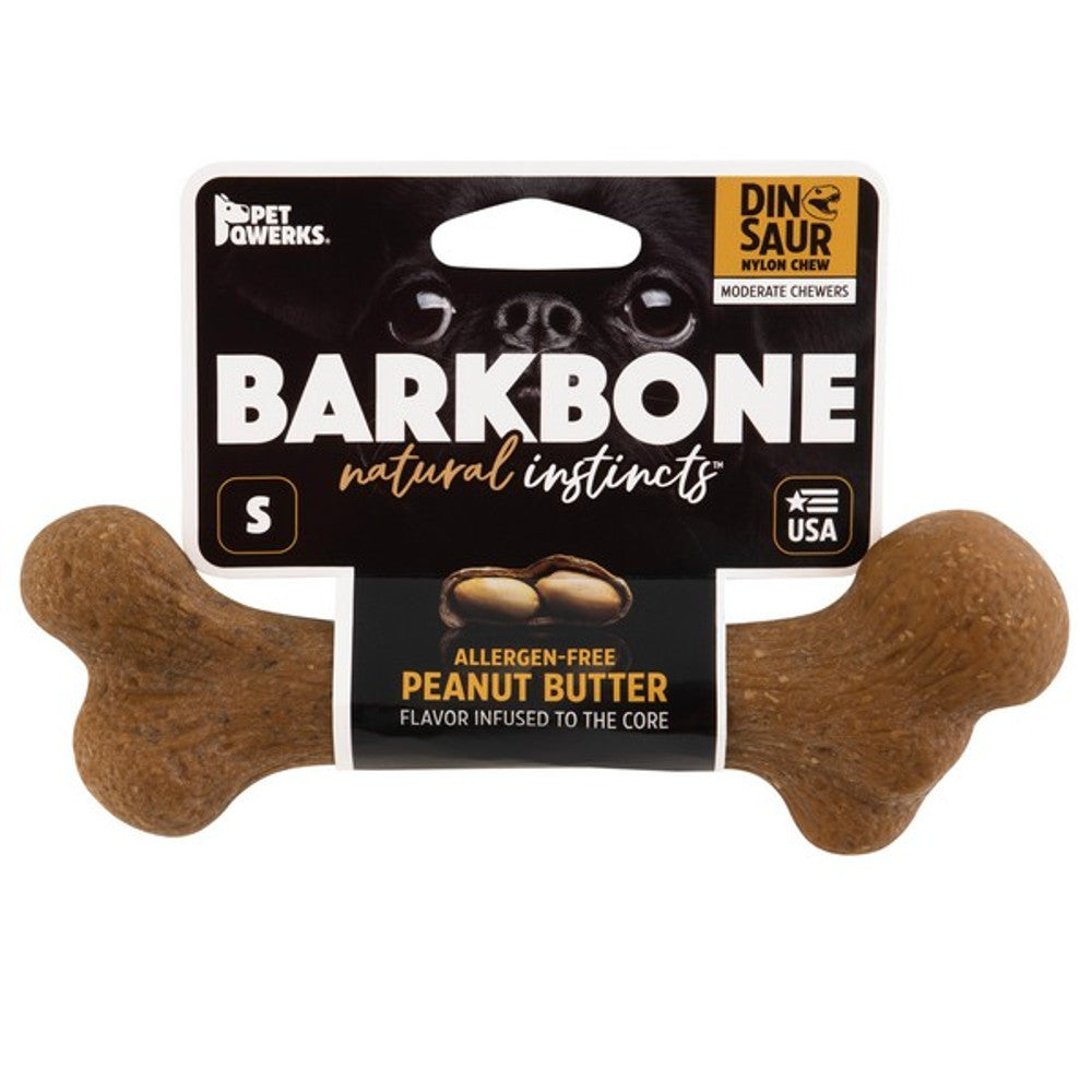 Pet Qwerks Dinosaur Barkbone Peanut Butter Wood Chew Toy (Small)
