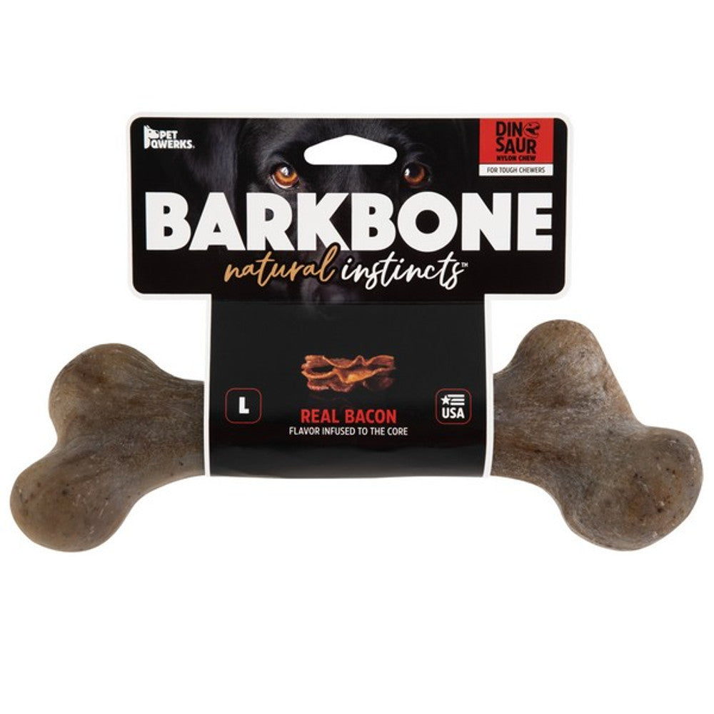 Pet Qwerks Dinosaur Barkbone Bacon Chew Toy (Large)