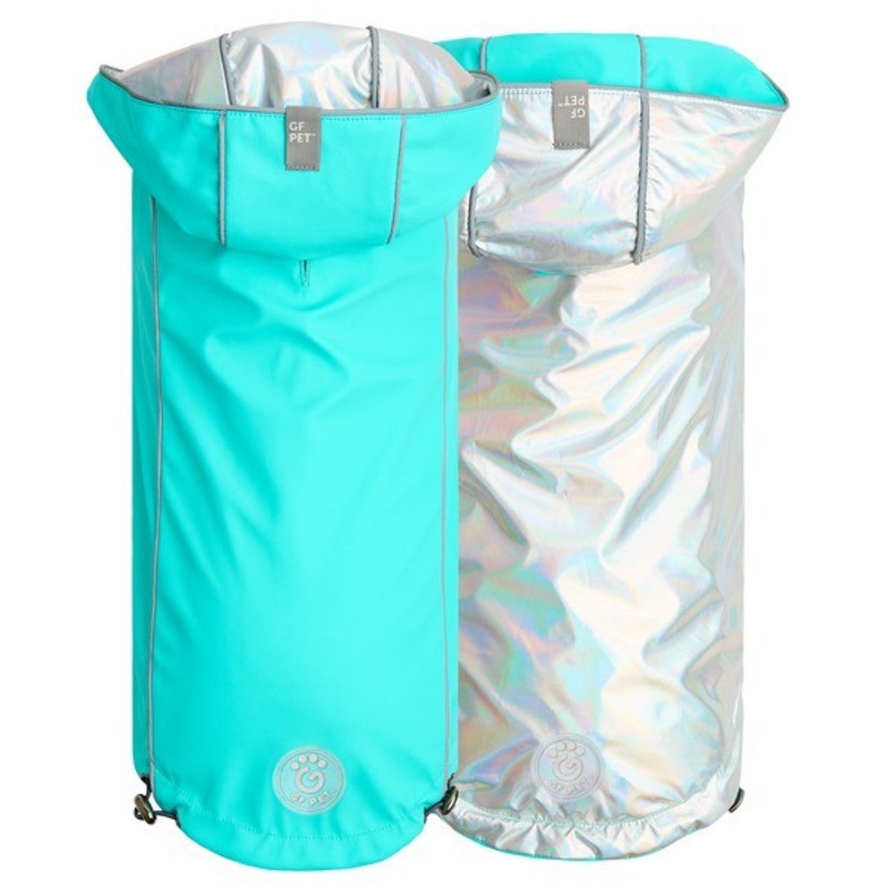 Elasto-Fit Reversible Dog Raincoat (Neon Aqua & Iridescent)