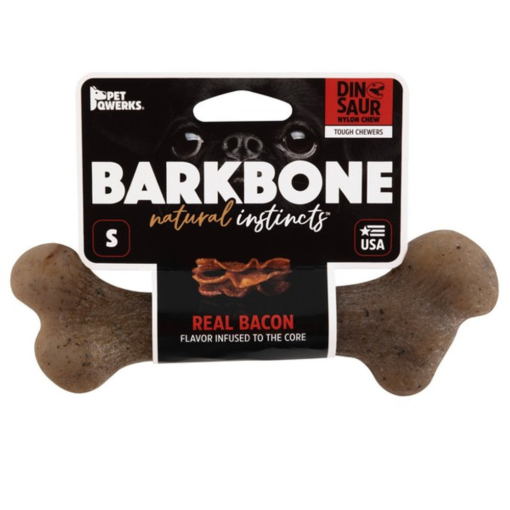 Pet Qwerks Dinosaur Barkbone Bacon Chew Toy (Small)