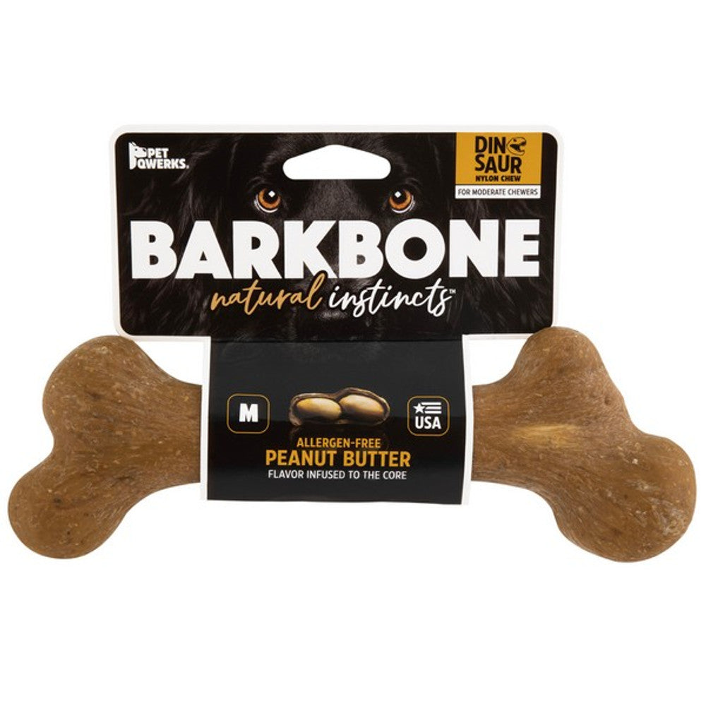 Pet Qwerks Dinosaur Barkbone Peanut Butter Wood Chew Toy (Medium)