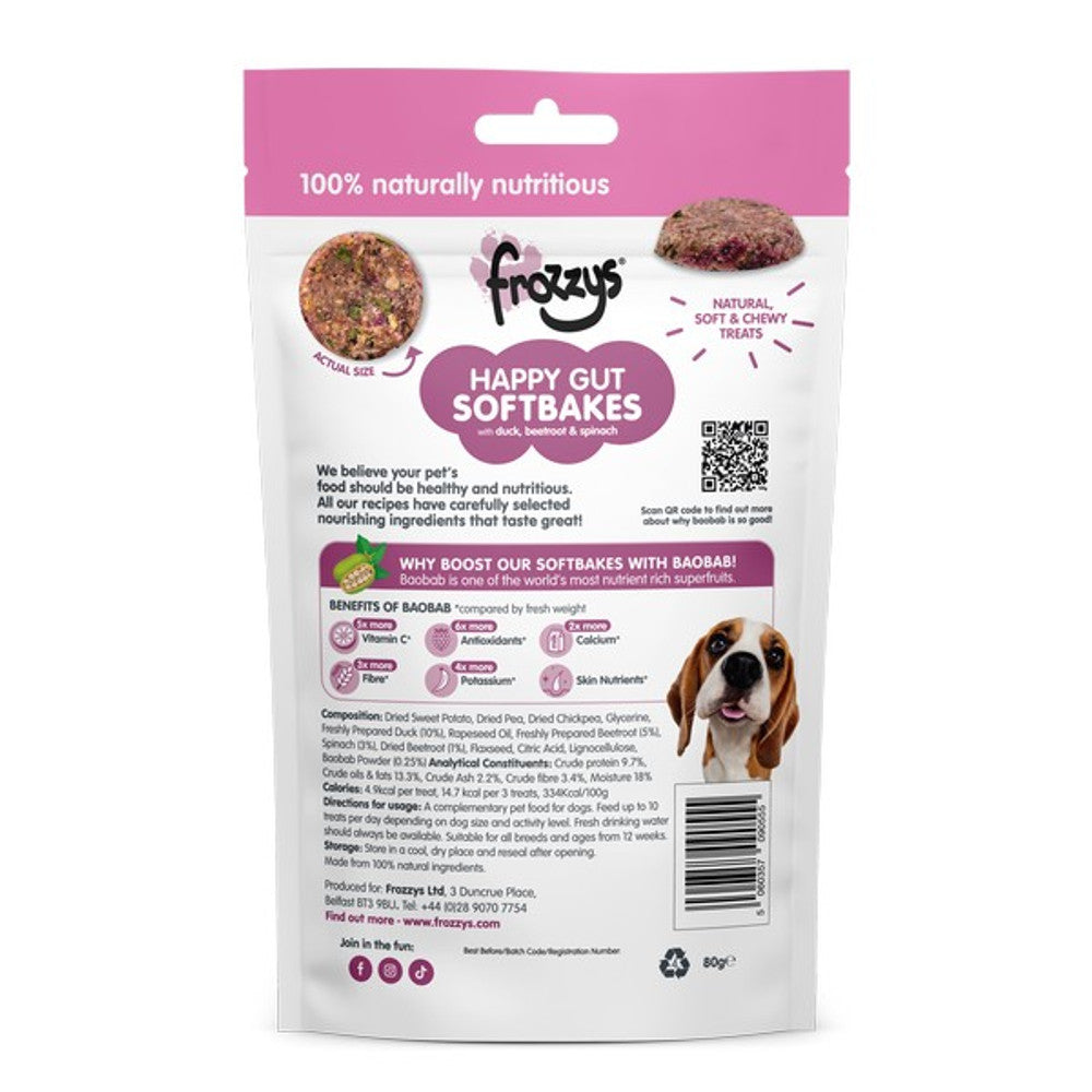 Frozzys Happy Gut Softbakes Duck, Beetroot & Spinach Flavour with BAOBAB (80g)