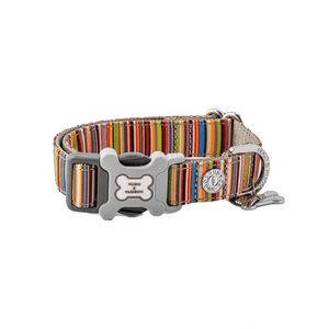 Hugo & Hudson Multi-Coloured Stripe Dog Bone Buckle Collar - Pet's Play Toy Store